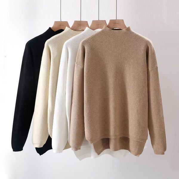 

chic loose sweater women pullover casual turtleneck long sleeve oversize knit sweater female jumpers split chic thick sweater, White;black