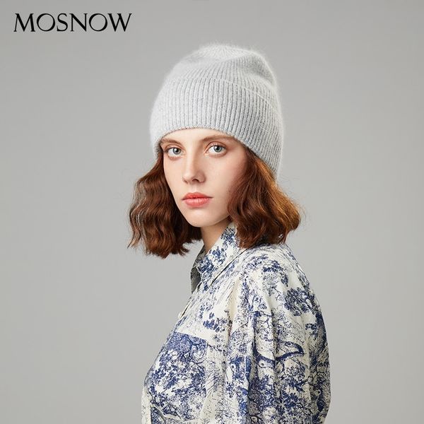 

knitted beanies hat winter women's caps warm skullies beanies hats for female rabbit hair cap ladies bonnet y200102, Blue;gray