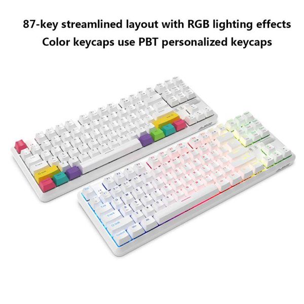 

87 keys bluetooth /wireless mechanical keyboard for ajazz k870t with rgb backlit type c cable 2000mah battery nkro