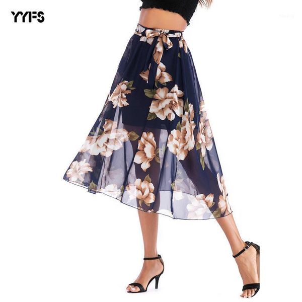 

elasticity summer high waist skirt women fashion floral daisy 2020 long female harajuku korean style streetwear elegant1, Black