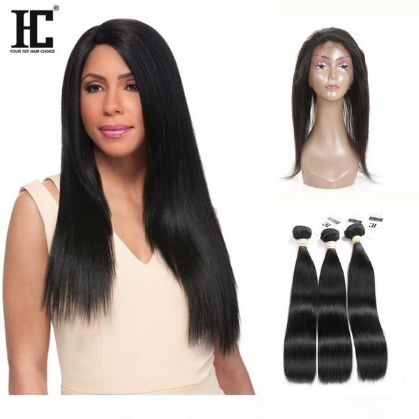 

brazilian virgin hair bundles with 360 lace frontal human straight hair with lace frontal products 3 bundles with 360 lace frontal closure, Black;brown