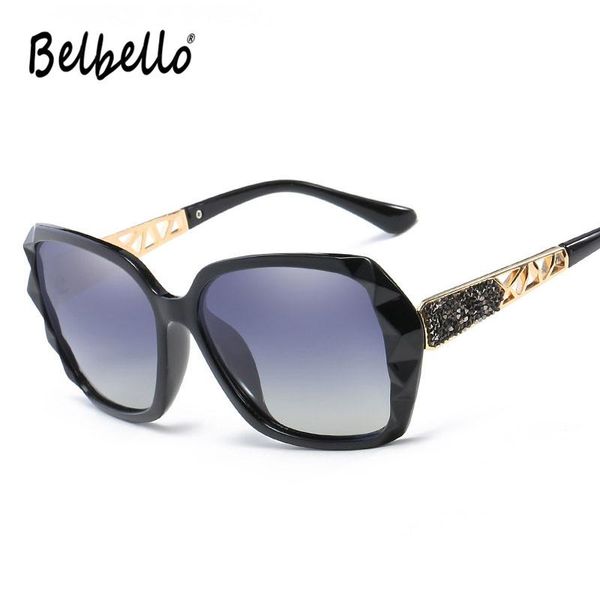 

sunglasses belbello 2021 big frame polarizer women style solid fashion retro trend round uv400 with case, White;black