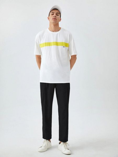 

1pc drawstring waist tapered pants 948n#, Black