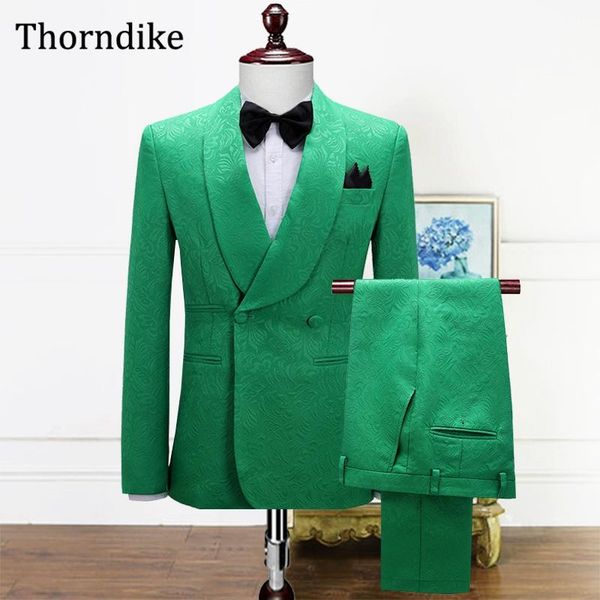 

thorndike new three pieces set men suits for wedding party custom made shawl lapel green jacquard groom tuxedos double breasted, White;black