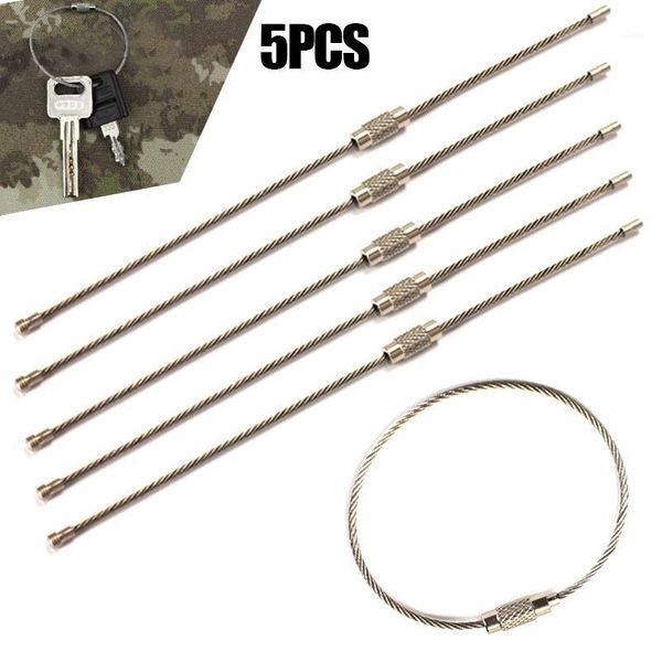 

5 pcs stainless steel 15cm wire keychain cable key ring for outdoor f, Silver