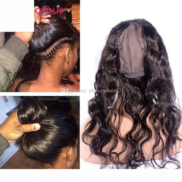 

glamorous brazilian virgin hair body wave 360 frontal closure peruvian malaysian indian human hair 360 frontals round lace closure with cap, Black;brown