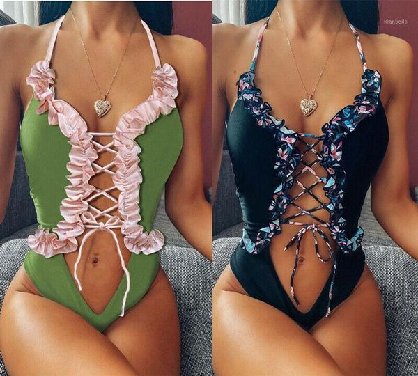 

summer female swimsuit womens one-piece hollow out bandage bikini push up monokini bathing suit swimwear bodysuit 2020 costume1, Black;white