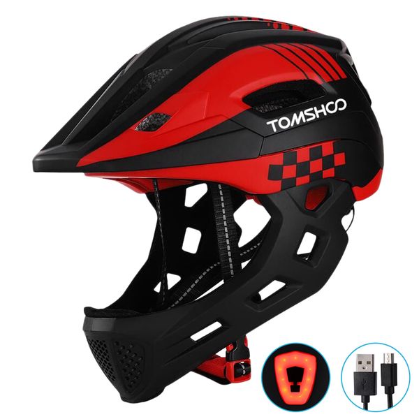 

tomshoo kid bike full face helmet children safety riding skateboard rollerblading helmet head guard taillight detachable chin
