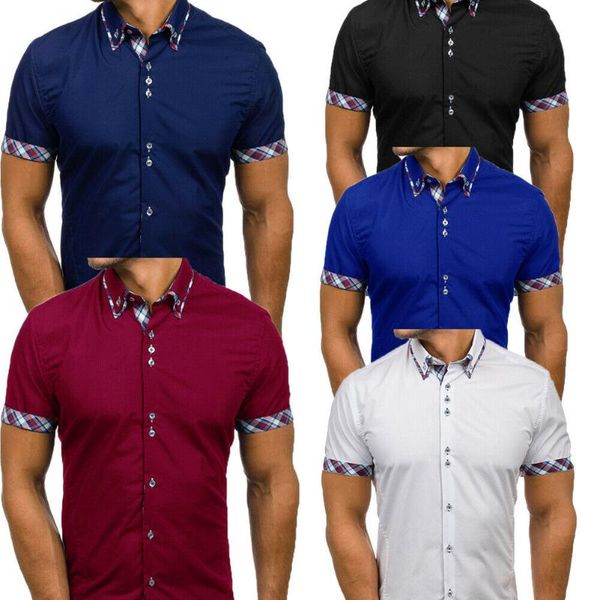 

новая мода мужские топы футболки tee slim fit с коротким рукавом клетчатая печать повседневная воротник рубашка черное белое синее вино крас, White;black