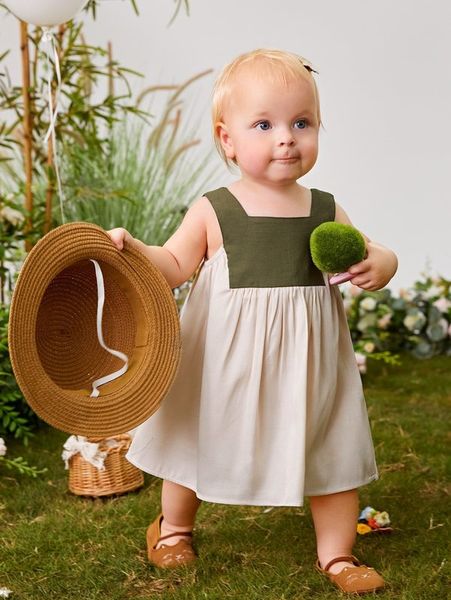 

baby color block button back smock dress she, Red;yellow