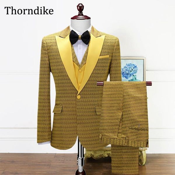 

thorndike fashion yellow peaked lapel single button men suits for wedding elegant slim fit groomsmen gentlemen dinner tuxedos, White;black