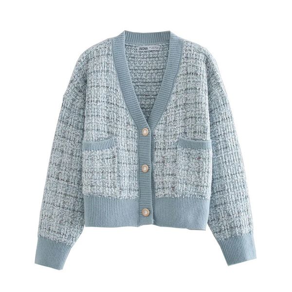 

2021 new women sweet exquisite button check coat female temperament v-neck long sleeve cardigan sweater ja1o, Black;brown