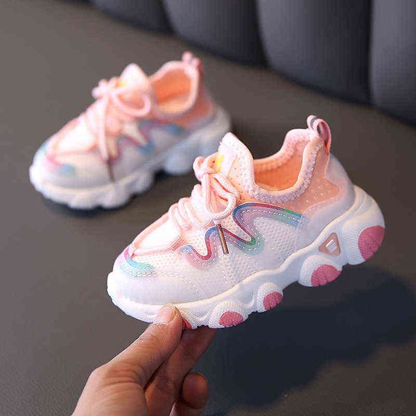 Kızlar için yeni Bahar Çocuk Ayakkabıları Spor Ayakkabı Moda Nefes Bebek Ayakkabıları Yumuşak Alt kaymaz Rahat Çocuklar Kız Sneakers AA220311