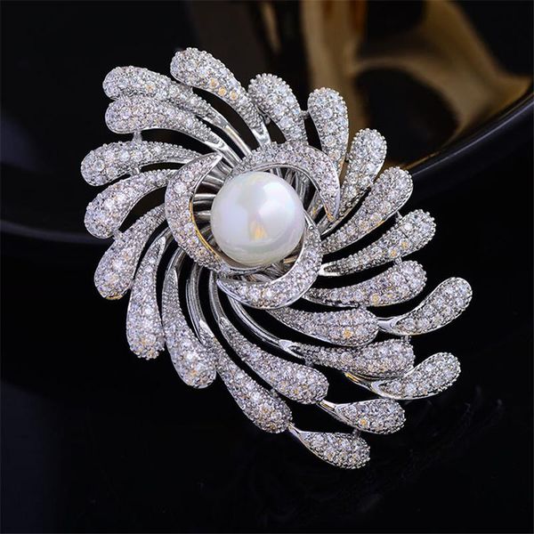 

pins, brooches okily luxury year gift romantic pin accessories for women scarf coat pins fashion zirconia pearl flower broochpin, Gray