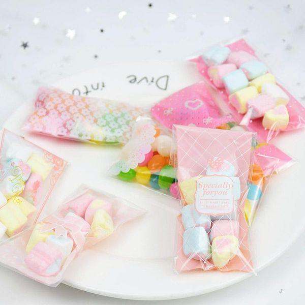 

100pcs mini plastic bag 5*10cm candy opp self adhesive bags wedding birthday party favors candy lipstick packaging bags supplies