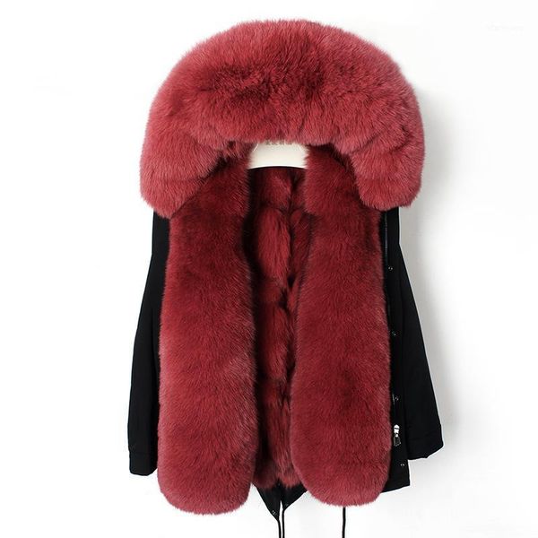 

2020 waterproof real fur coat winter jacket women long parka natural fur hood thick warm streetwear outerwear oversized1, Black