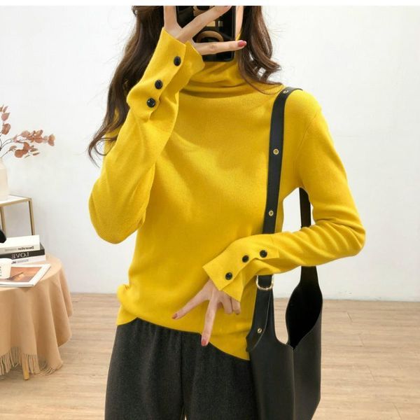 

autumn and winter versatile new slim long sleeve high neck knitted women's pure color elegant sweater1, White;black