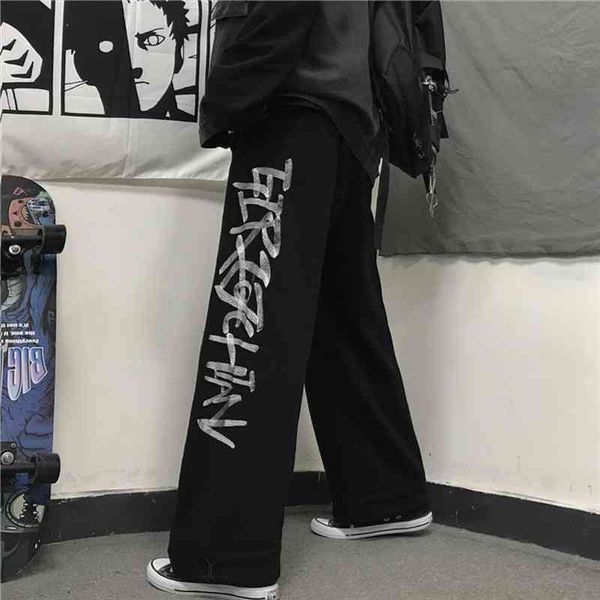 

harajuku pants women thorny print drawstring jogger pants spring autumn casual loose women female, Black;white