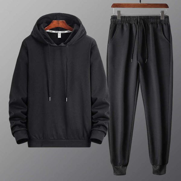 

men's autumn trend pants fat plus sportswear size loose hooded sweater casual two piece set, Gray