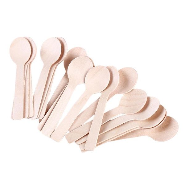

100pcs disposable wooden spoon mini ice cream spoon wood western dessert scoop wedding party tableware kitchen safe new
