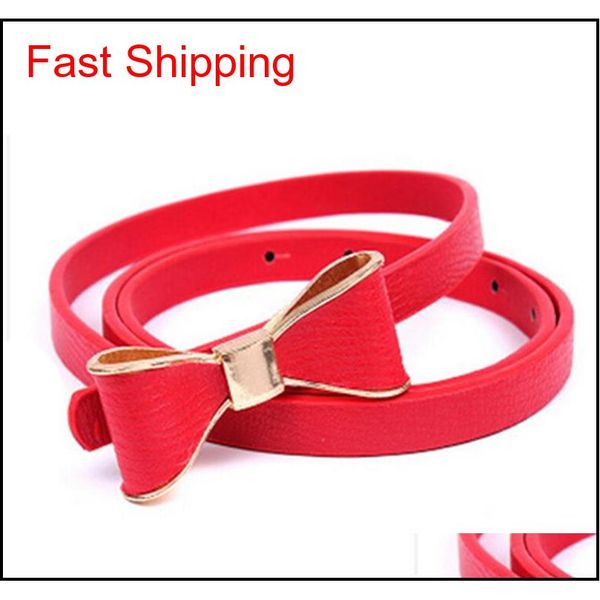 

fashion women's girl cute sweet candy colors bowknot pu leather thin skinny waistb qylzjs homes2007, Silver