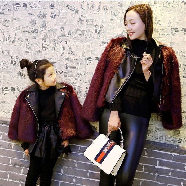 

liligirl winter mother daughter faux fur leathe coat outwear for family christmas matching clothes jacket y200713, Blue
