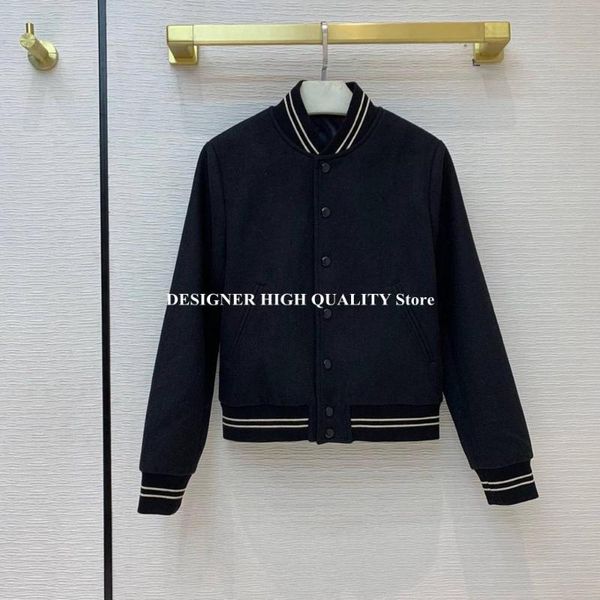 

high-end 97% шерсть сплошной твидовой куртки женщины preppy style plasses polectory bomber jackets streetwear осеннее зимнее пальто, Black