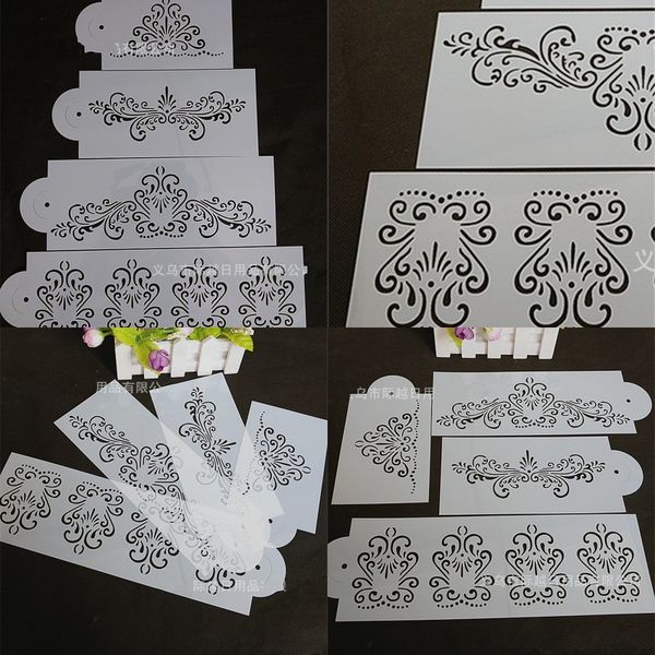 

4pcs fondant cake stencil mold flower emboss hollow pvc decorative diy baking moulds border side decor icing sugarcraft 4jy e1