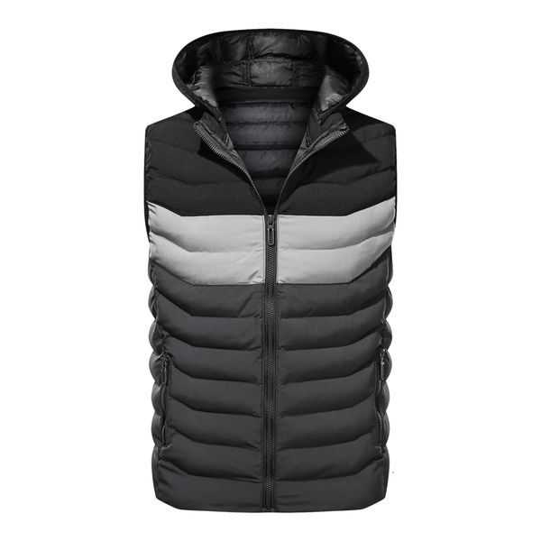 

2021 new men casual sleeveless vest jacket coat hooded patchwork male outwear light warm mens work down padding vests waistcoat q4x6, Black;white