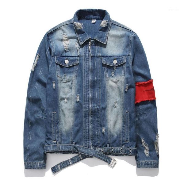 

spring autumn coats men hole patchwork bleached embroidery turn-down collar full sleeve fake zippers female denim jackets tide1, Black;brown