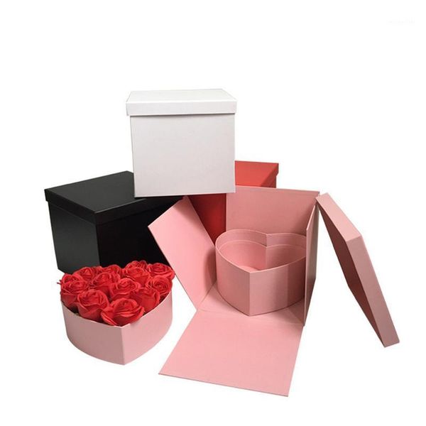 

gift wrap 2021 design square box inner have two floors heart shape flower boxes,wedding / birthday partymother's day christmas pack box
