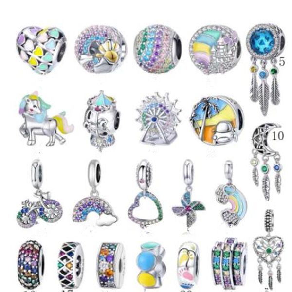 nuovo ciondolo in argento 925 serie colorata perline primaverili luminose adatte per accessori di gioielli collana braccialetto da donna Pandora