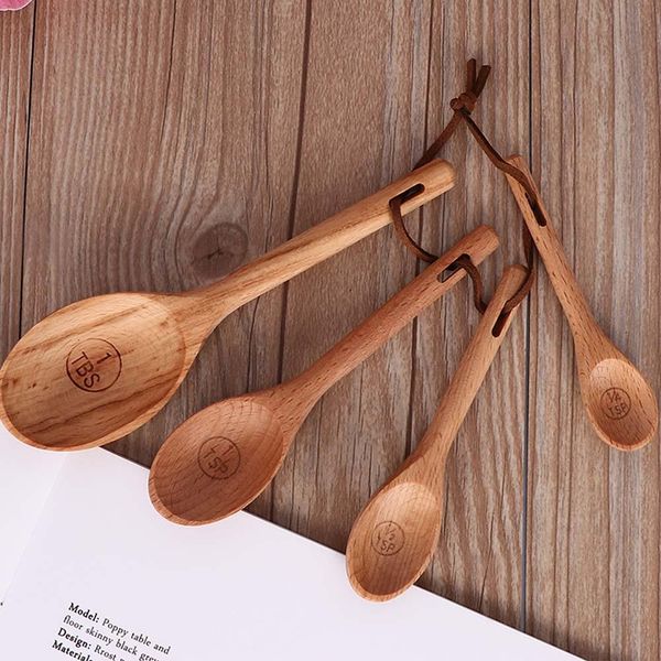 

4pcs wood measuring spoon set kitchen sugar spice salt spoon baking measuring spoons coffee tea scoop wooden cooking utensils h bbyruo