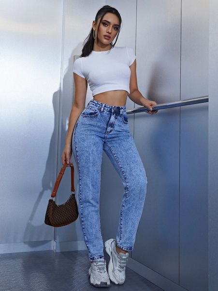 

high waisted mom fit jeans f6hx#, Blue