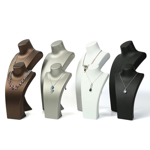 

pu leather necklace display stand elegant figure high neck form for large necklaces chains jewellery window shelf showcase displays deluxe, Black