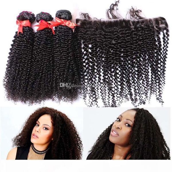 

beauty kinky curly hair ear to ear lace frontal with bundles 4pcs curly hair bundles 3pcs with lace frontal closure for black woman