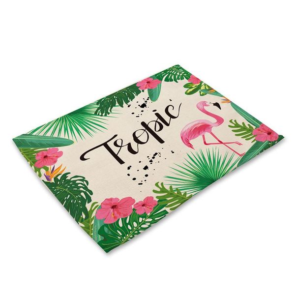 

1pcs flamingo leaf pattern kitchen placemat tea coasters dining table mat cup mats cotton linen pads 4232cm home decor mp0080 h wmtyah