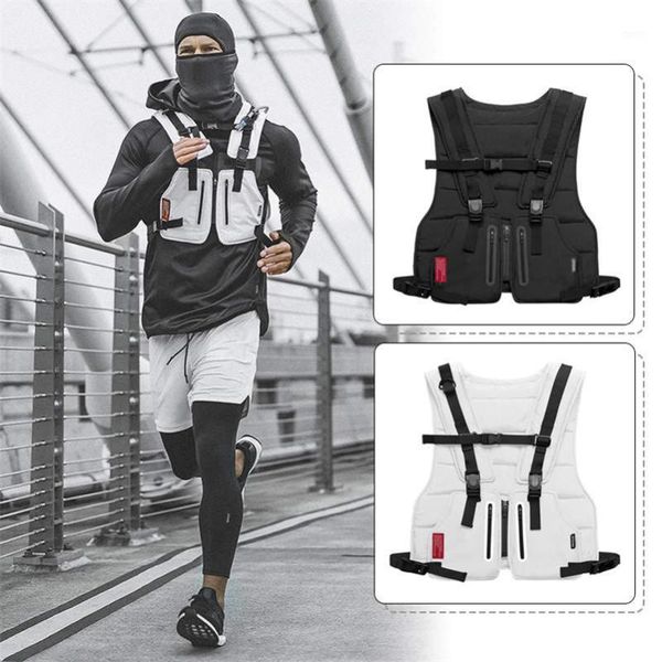 

new multi-function tactical vest outdoor sports fitness men protective reflective strip vest zipper pockets waist bag1