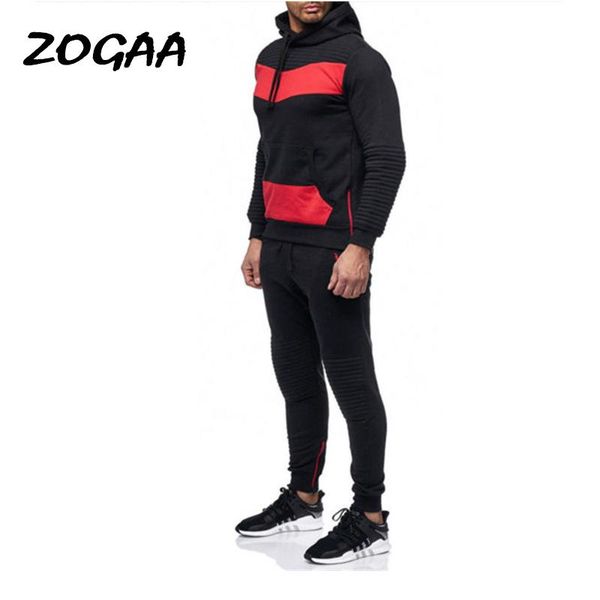 

zogaa sets men men's casual sweater suits slim hip-hop stitching hooded tracksuit outfit two piece plus size trendy new, Gray