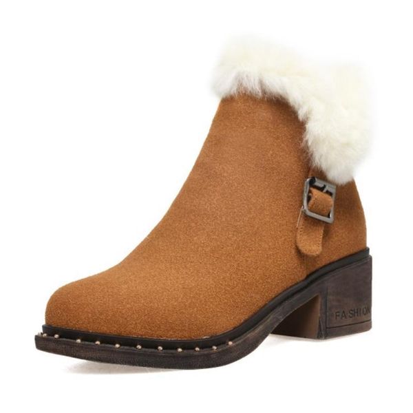 

coolcept size 32-43 women ankle boots warm thick fur high heel winter shoes women zipper buckle fashion snow boot lady footwear, Black