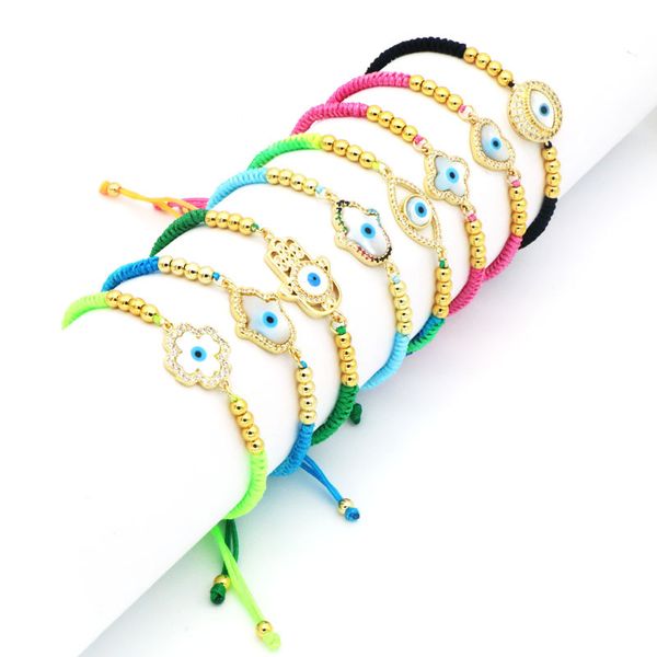 

bohemian style handmade braided fatima hand evil eye charm bracelet jewelry for women gift, Golden;silver