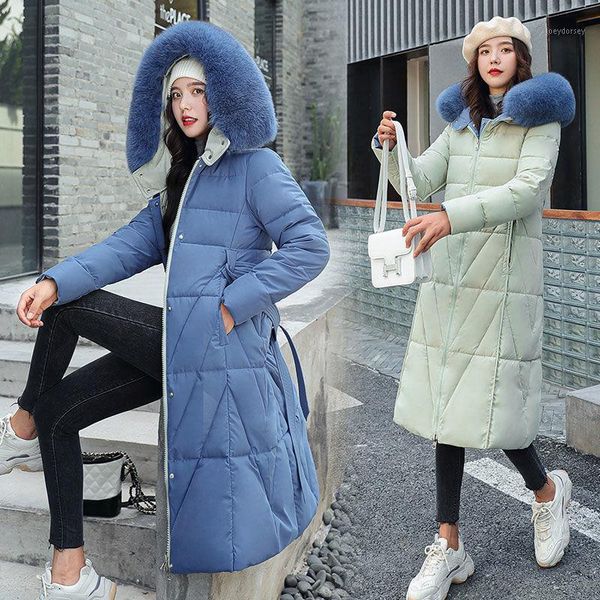

2020 new winter women warm two side wear solid coat cotton padded jacket female faux fur collar hooded long oversized parka a1451, Black