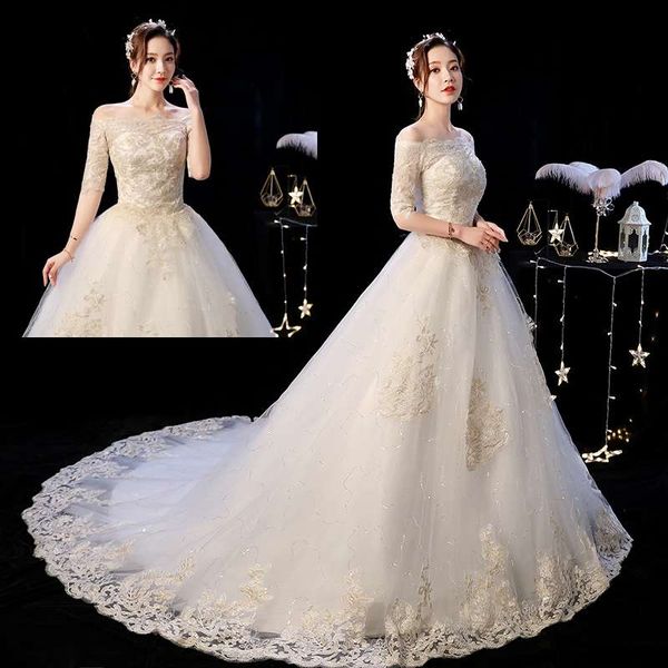 

2020 new tailing temperament bride simple small tailed wedding dress one shoulder chinese style, Black