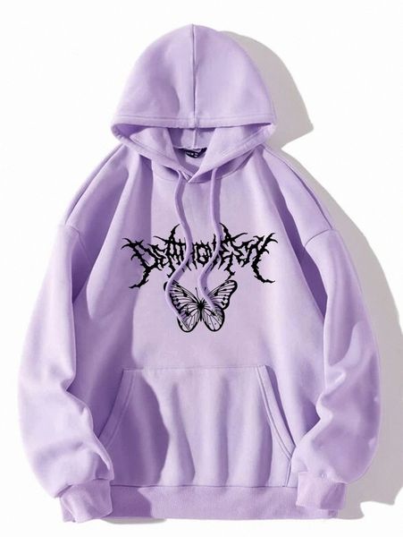 

butterfly print kangaroo pocket drawstring thermal hoodie v8fa#, White;black