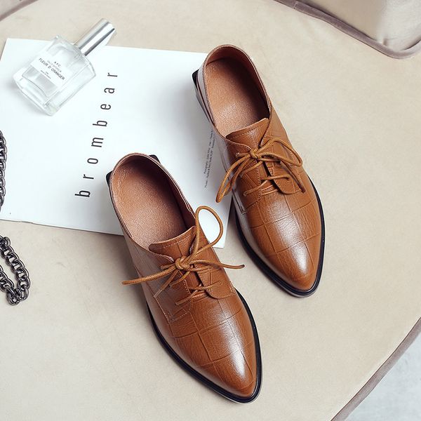 

pumps 2021 female plus size pointed in relief trellises british style lace shoes ladies'shoes wywu, Black