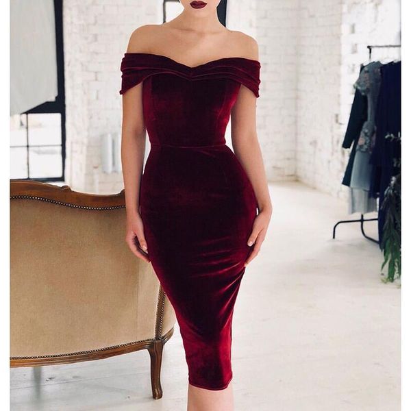 

off shoulder bodycon bandage dress vestidos women summer elegant velvet midi celebrity party dresses sj1466e1, Black;gray