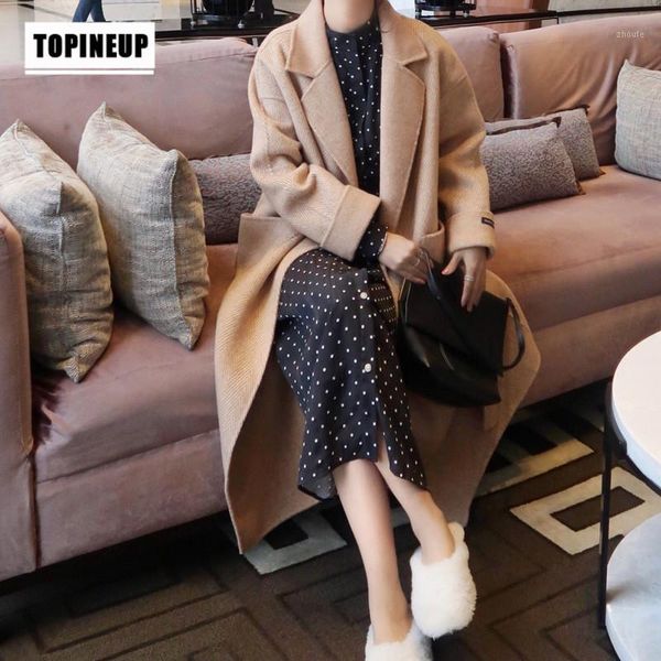 

2019 popular hepburn wind herringbone double-sided wool overcoat womens with belt woolen jacket autumn1, Black