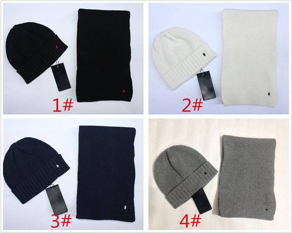 

scarf hat two piece men women autumn winter brand scarf hats set fashion with label ski knitted hats, Blue;gray
