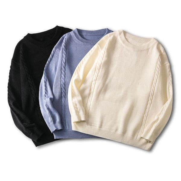 

men's sweaters autumn and winter trend street lovers wear solid color crew neck sweater men women's loose pullover, White;black
