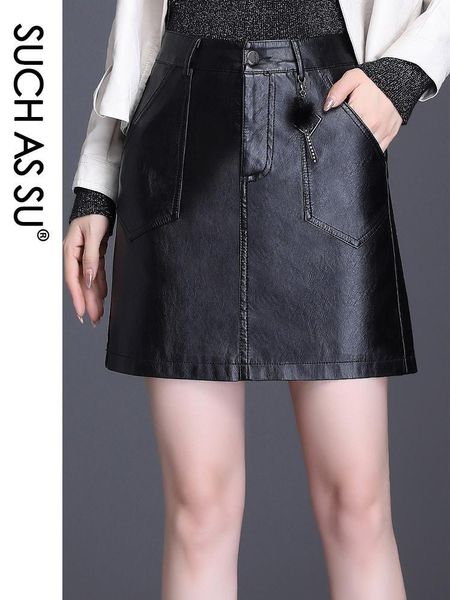 

fall winter pu skirt women 2019 new black high waist pockets a line skirts m-4xl plus size female mini leather skirt1